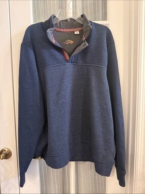 Orvis Mens XL Fleece Quarter Zip Sweatshirt Pullover Blue Fly Fishing Lure Knit